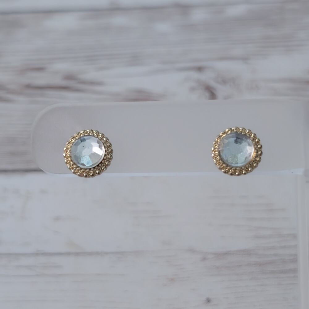 Vintage Stud Earrings - 3/8" - Clear Gem with Gold Tone Halo